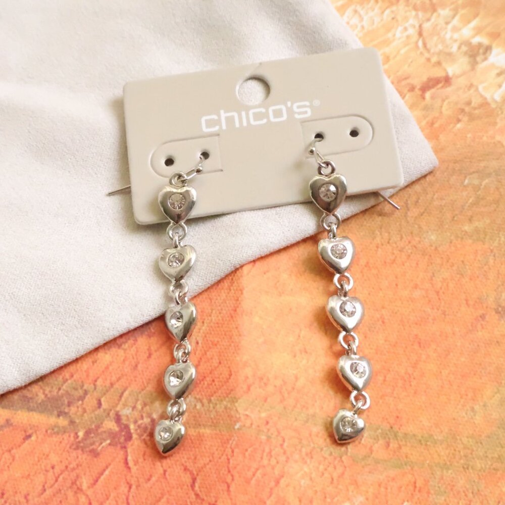Chico's Elegant Heart Drop Earrings Silver Tone Fashion Jewelry Trendy Design